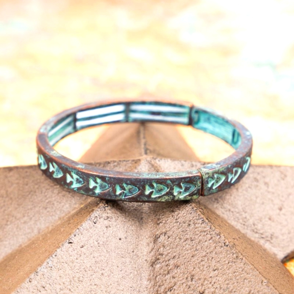WESTERN BURNISHED PATINA COPPERTONE ARROWHEAD STRETCH BRACELET